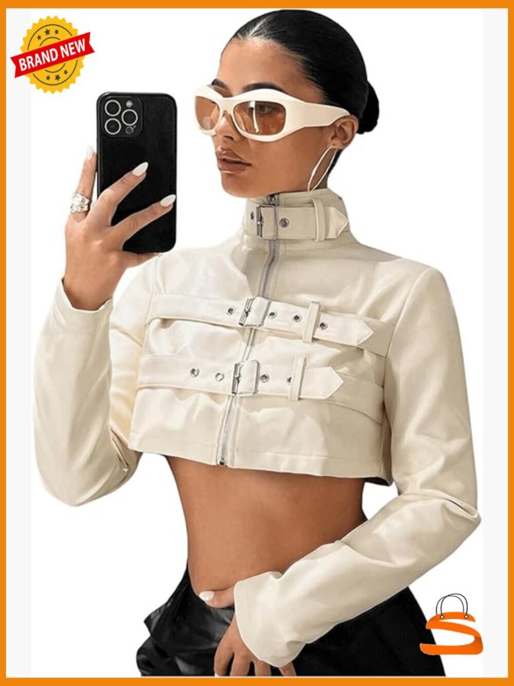 Zip Up Cropped Motorcycle Jacket Y2k Faux Leather Bomber Streetwear